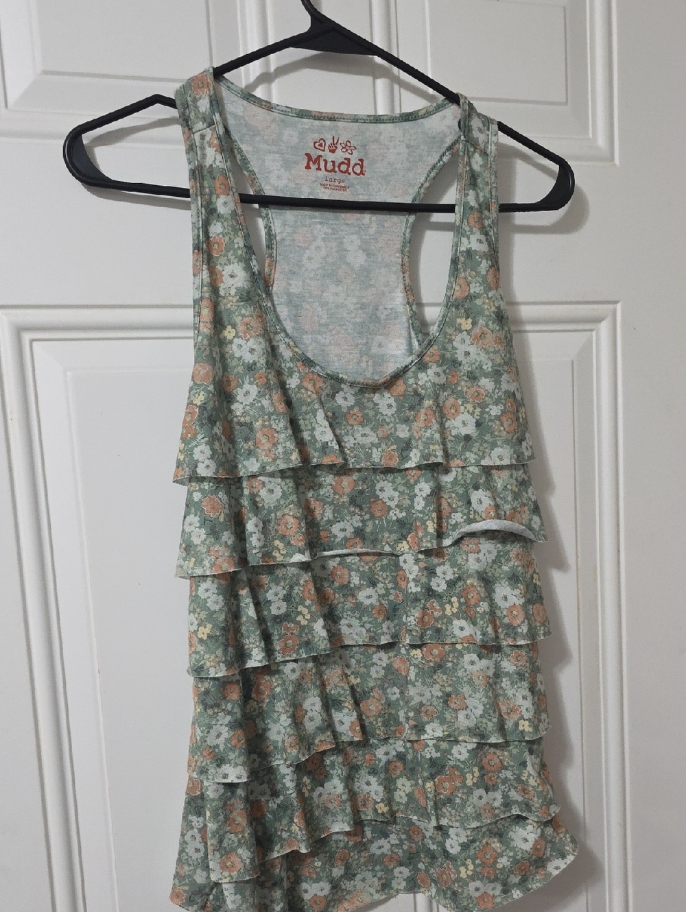 Mudd Floral Ruffle Tank Top - Sage Green & Peach